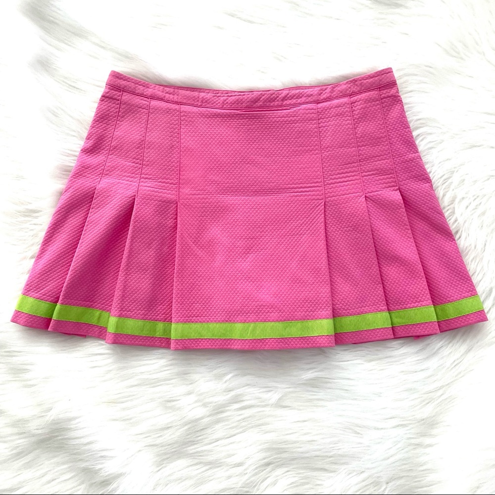 Lilly Pulitzer pleated pink skirt/skort with green ribbon detail size 6